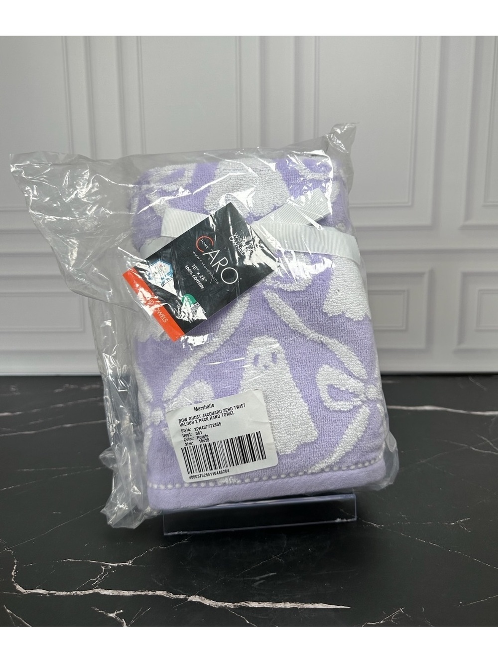 Caro Home Purple and White Ghost Pattern Hand Towel - New in Packaging - Two